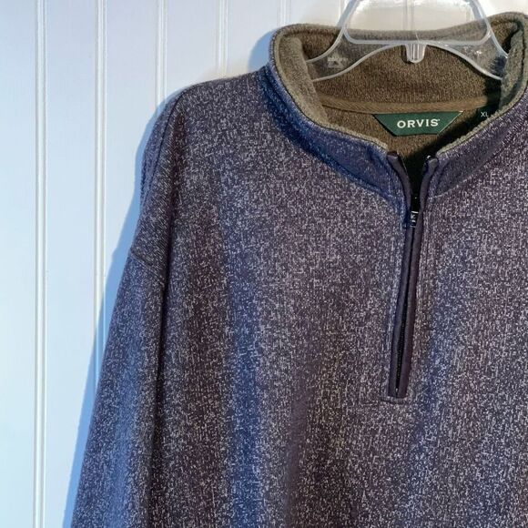 Orvis Long Sleeved Sweater Men’s XLarge Gray 1/4 Zip Long Sleeve Knit Ribbed Hem - Picture 2 of 11